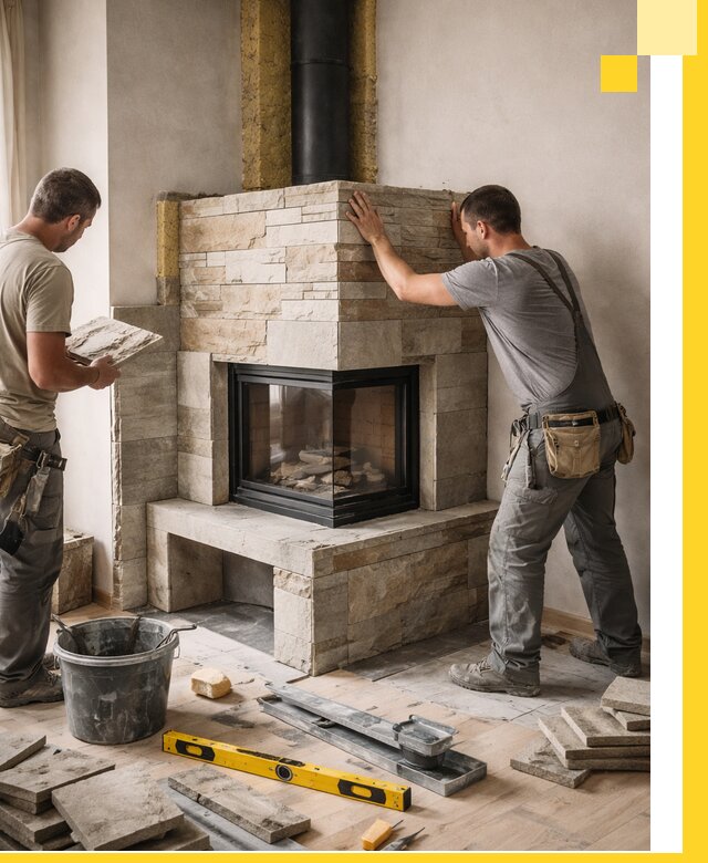 Угловые камины под ключ проект, монтаж и отделка в Лыткарине