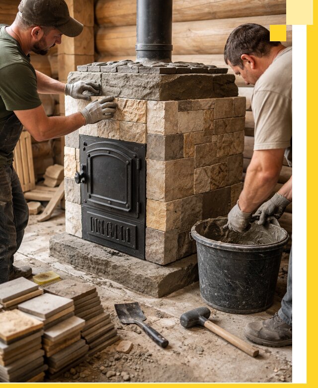 Облицовка банной печи под ключ в Лыткарине: камень и плитка