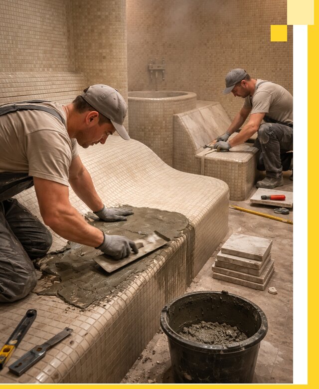 Лежаки для хамама под ключ в Лыткарине, проект и монтаж