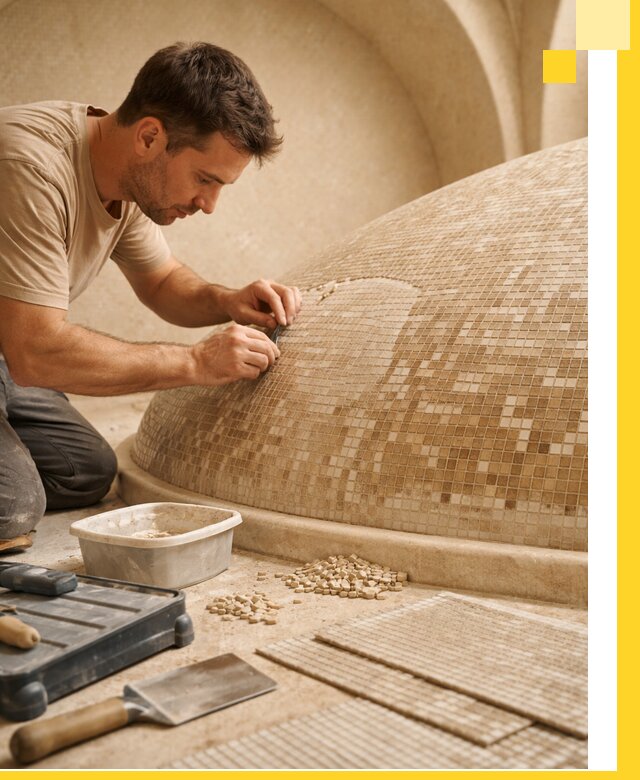 Профессиональная укладка мозаики для хамама под ключ в Лыткарине